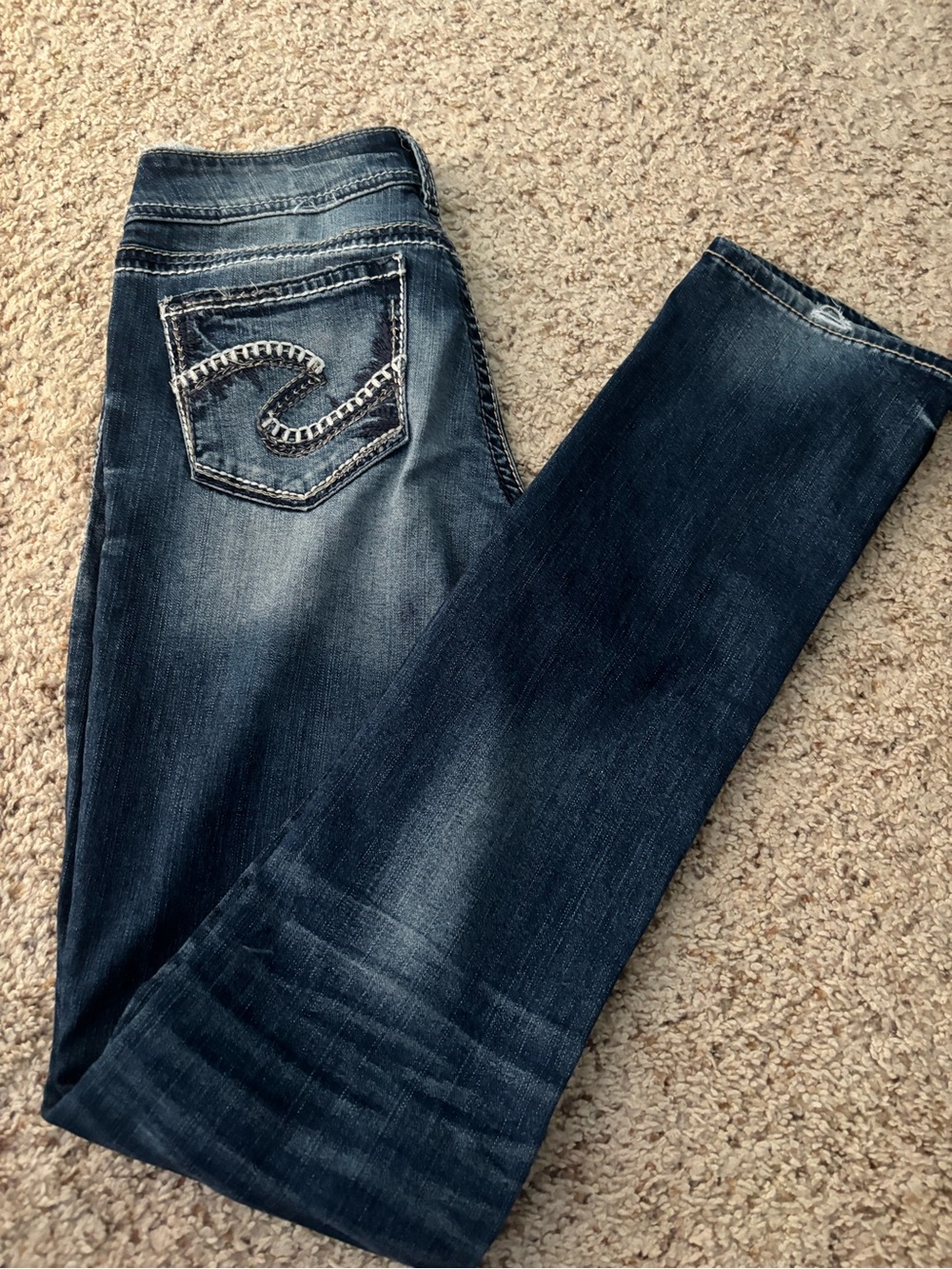 Silver Jeans Women's Dark Blue 2000s Low Rise with Embroidered Back Pocket